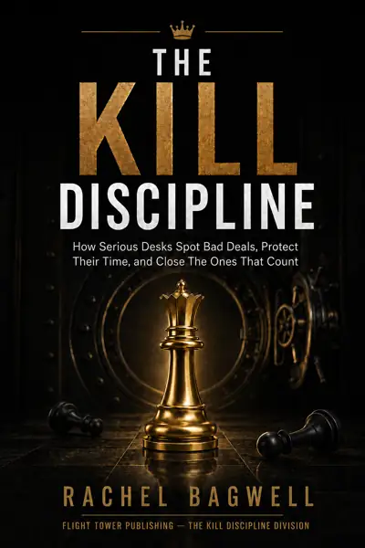 The Kill Discipline hardcover by Rachel Bagwell, gold chess queen on a black vault background